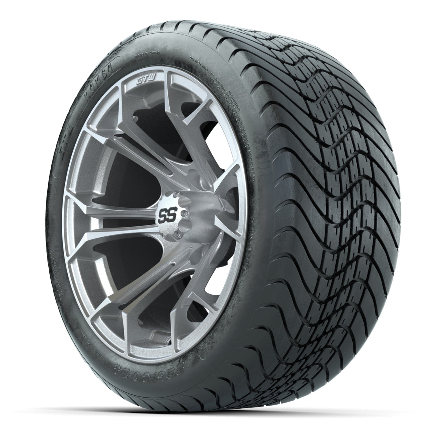 GTW Spyder Silver Brush 14 in Wheels with 225/30-14 Mamba Street Tires – Full Set