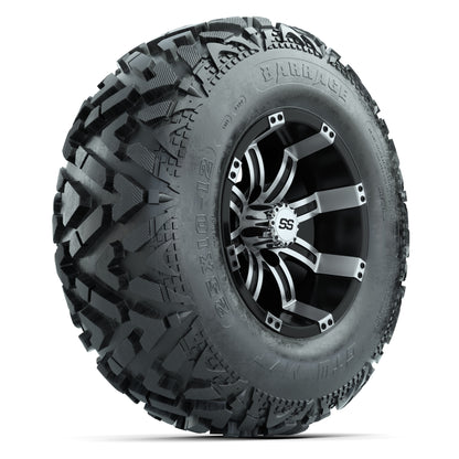 GTW® Tempest Black/Machined 12 in Wheels with 25X10-12 Barrage Mud Tires – Full Set