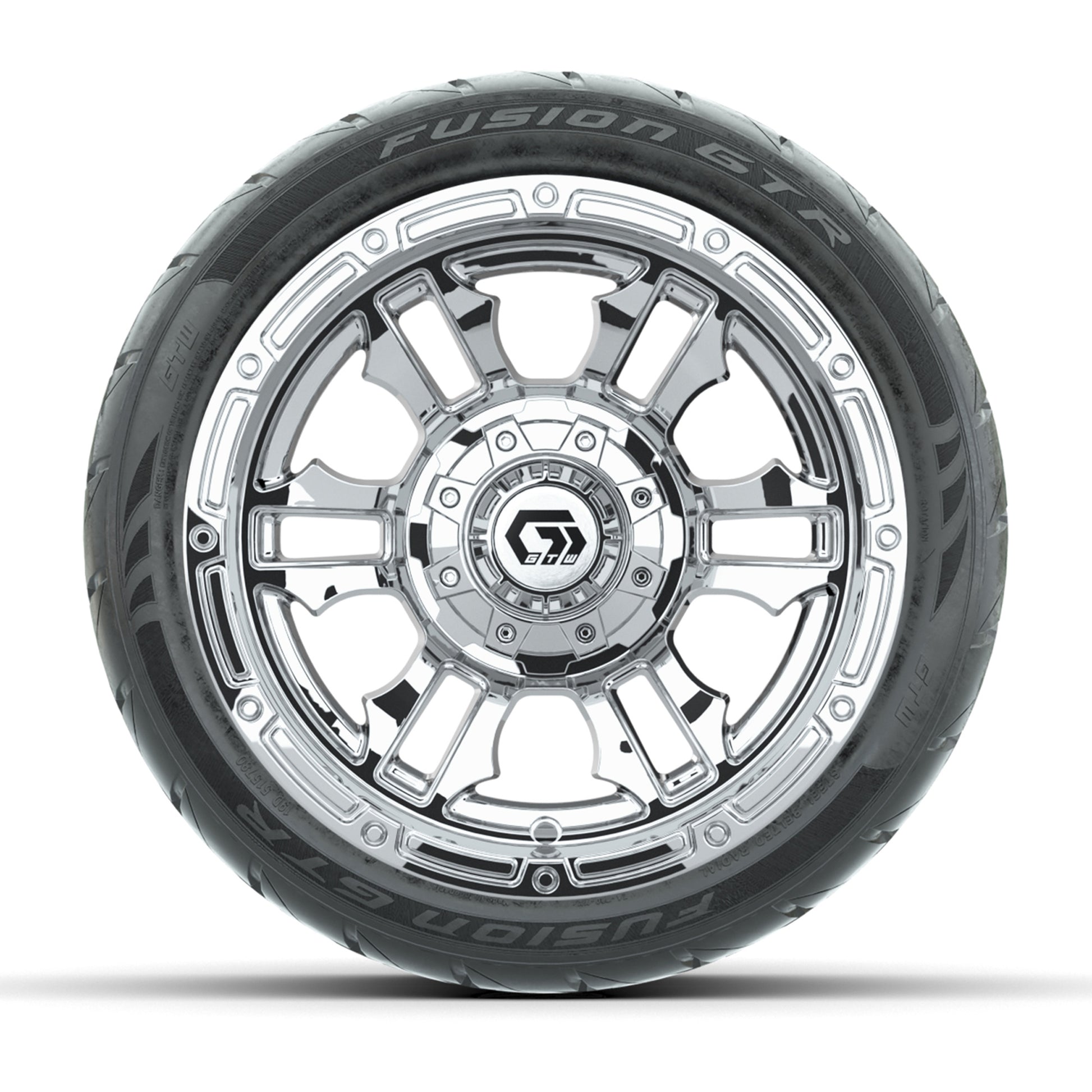 GTW® Shogun Chrome 12 in Wheels with 215/40-R12 Fusion GTR Steel Belt Radial Street Tires – Full Set