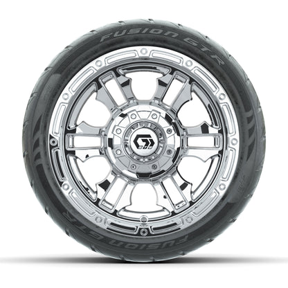 GTW® Shogun Chrome 12 in Wheels with 215/40-R12 Fusion GTR Steel Belt Radial Street Tires – Full Set