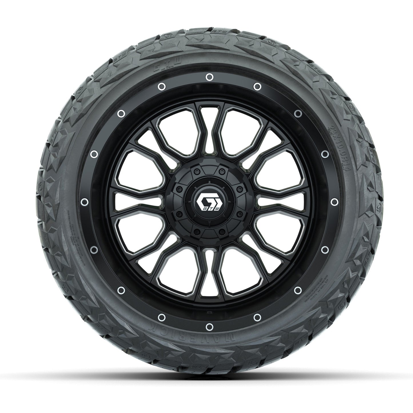 GTW Volt Black/Machined 14 in Wheels with 23x10.00-R14 Maverick All-Terrain Tires – Full Set