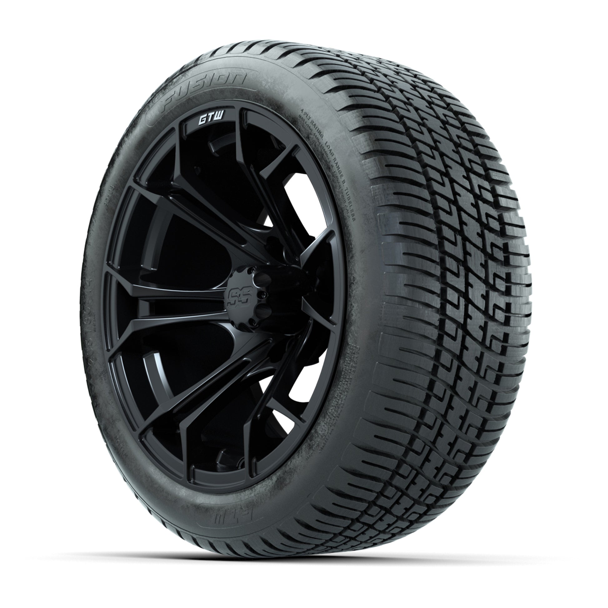 GTW Spyder Matte Black 14 in Wheels with 205/30-14 Fusion Street Tires – Full Set