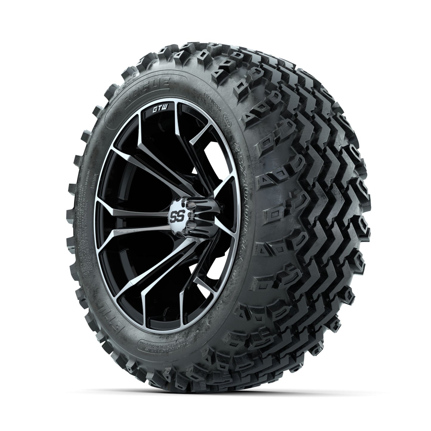 GTW Spyder Machined/Black 14 in Wheels with 23x10.00-14 Rogue All Terrain Tires – Full Set