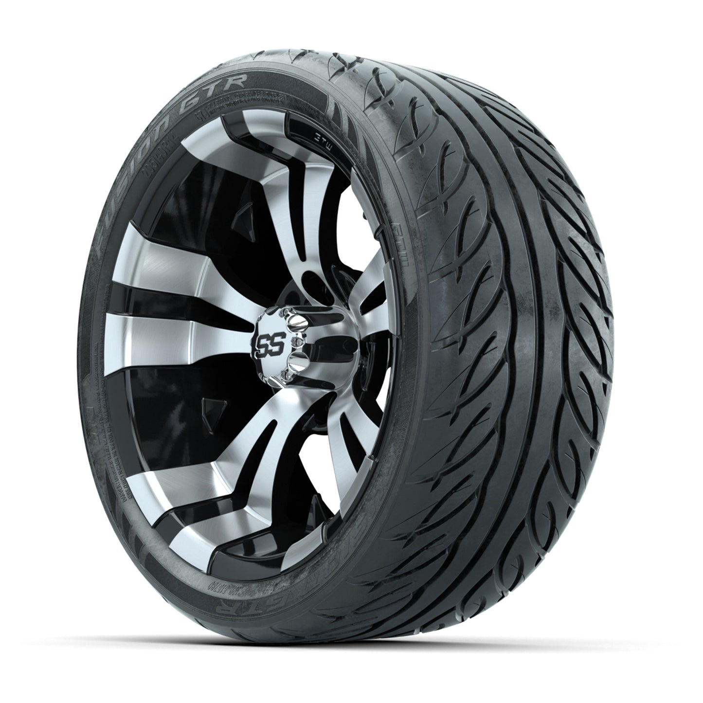 GTW® Vampire Black/Machined 14 in Wheels with 205/40-R14 Fusion GTR Steel Belt Radial Street Tires – Full Set