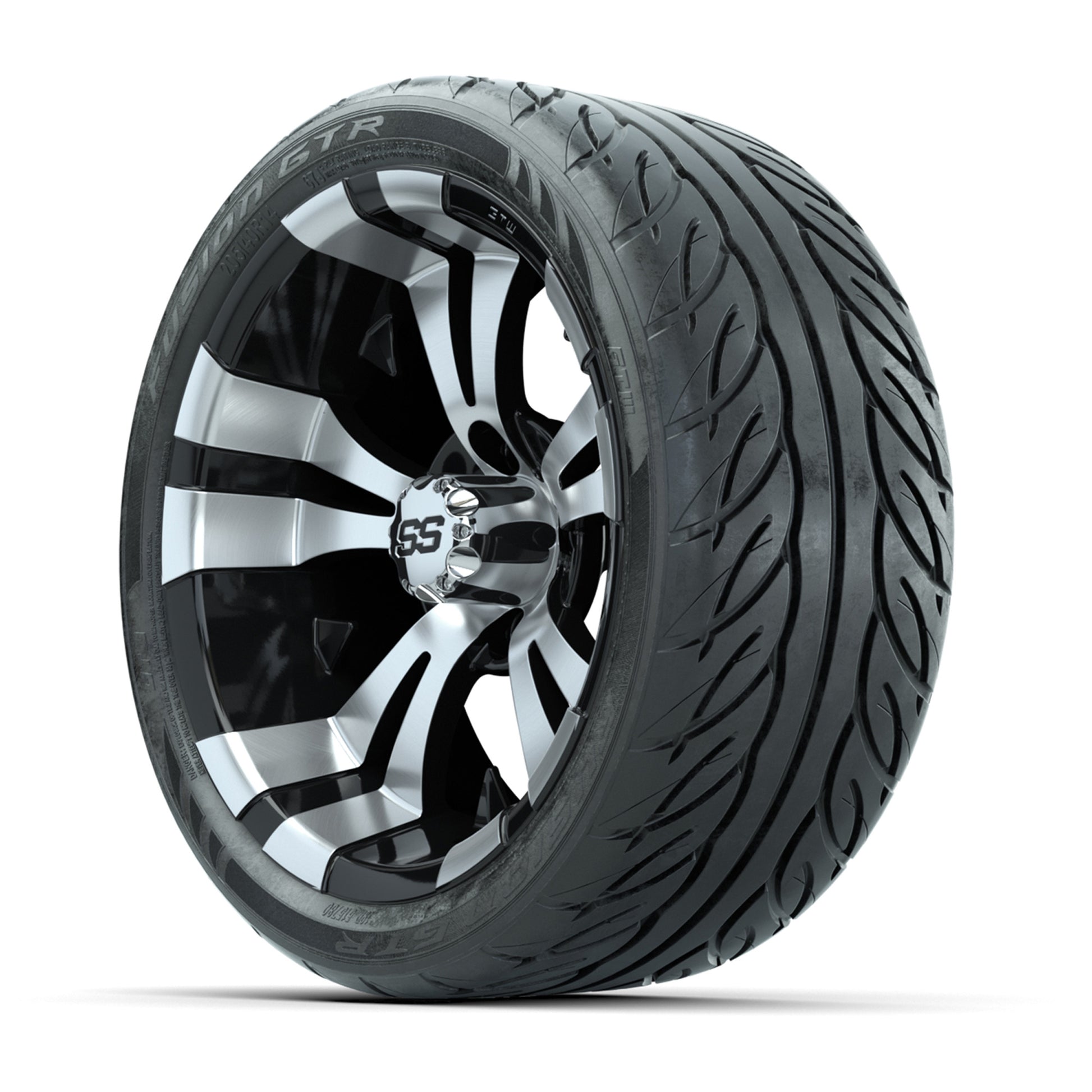 GTW® Vampire Black/Machined 14 in Wheels with 205/40-R14 Fusion GTR Steel Belt Radial Street Tires – Full Set
