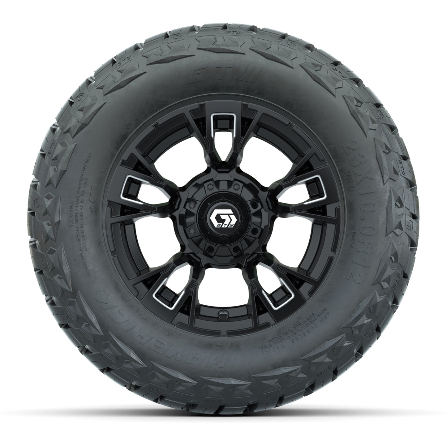 GTW Vandal Matte Black/Machined 12 in Wheels with 23x10.00-R12 Maverick All-Terrain Tires – Full Set