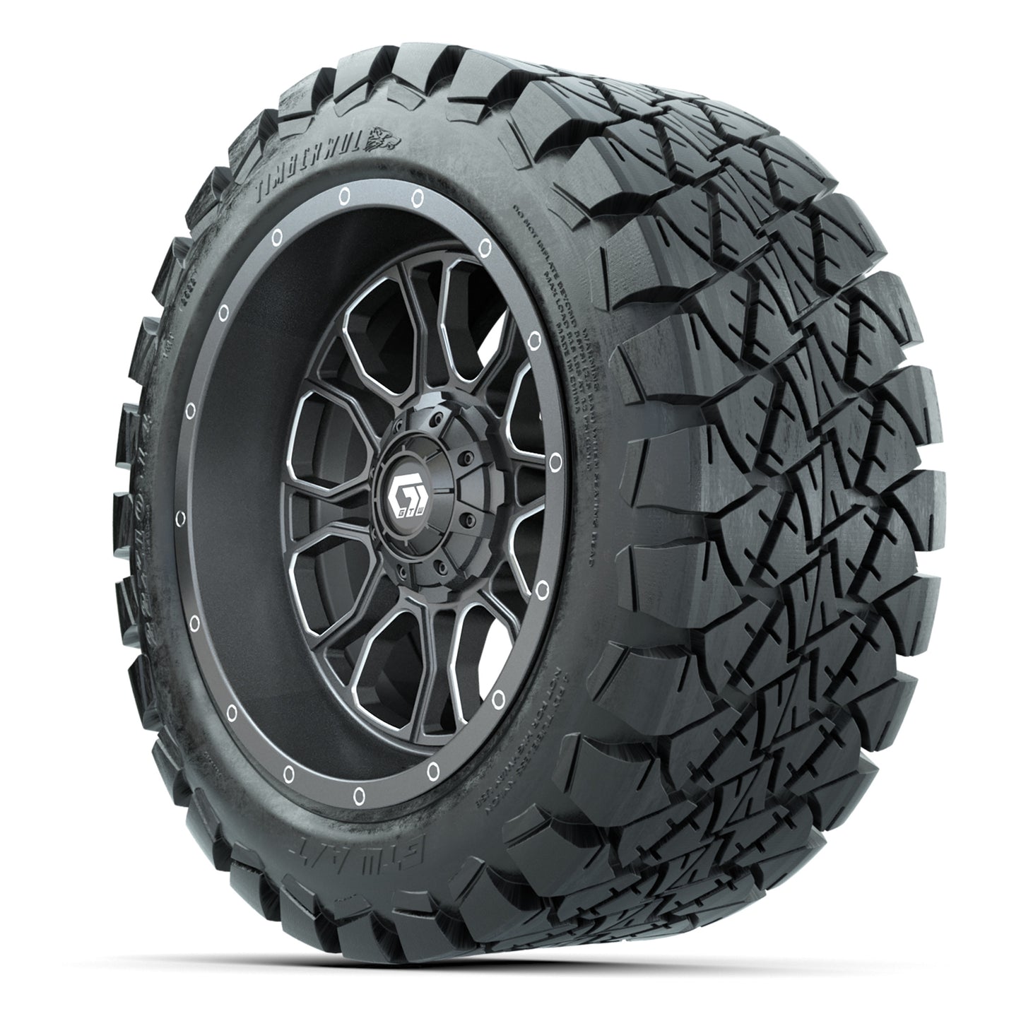 GTW Volt Gunmetal 14 in Wheels with 22X10-14 Timberwolf All-Terrain Tires – Full Set