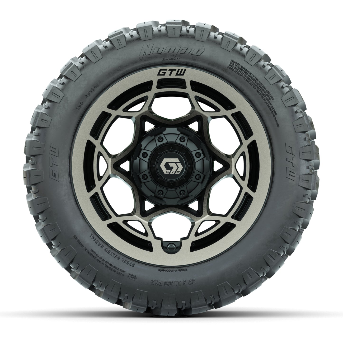 GTW® Nexus Black with Bronze Face 12 in Wheels with 22X11-R12 Nomad Steel Belt Radial All-Terrain Tires – Full Set