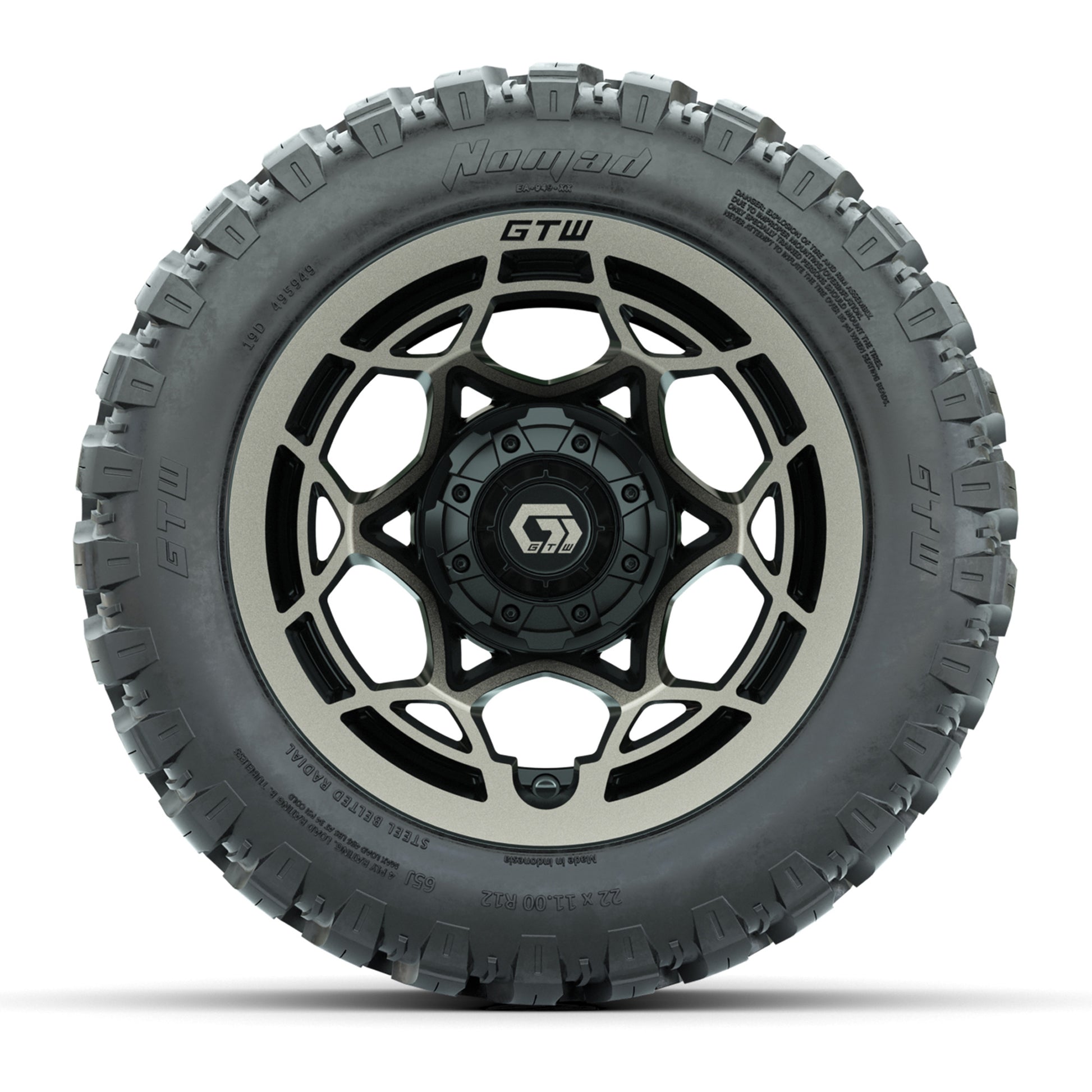 GTW® Nexus Black with Bronze Face 12 in Wheels with 22X11-R12 Nomad Steel Belt Radial All-Terrain Tires – Full Set