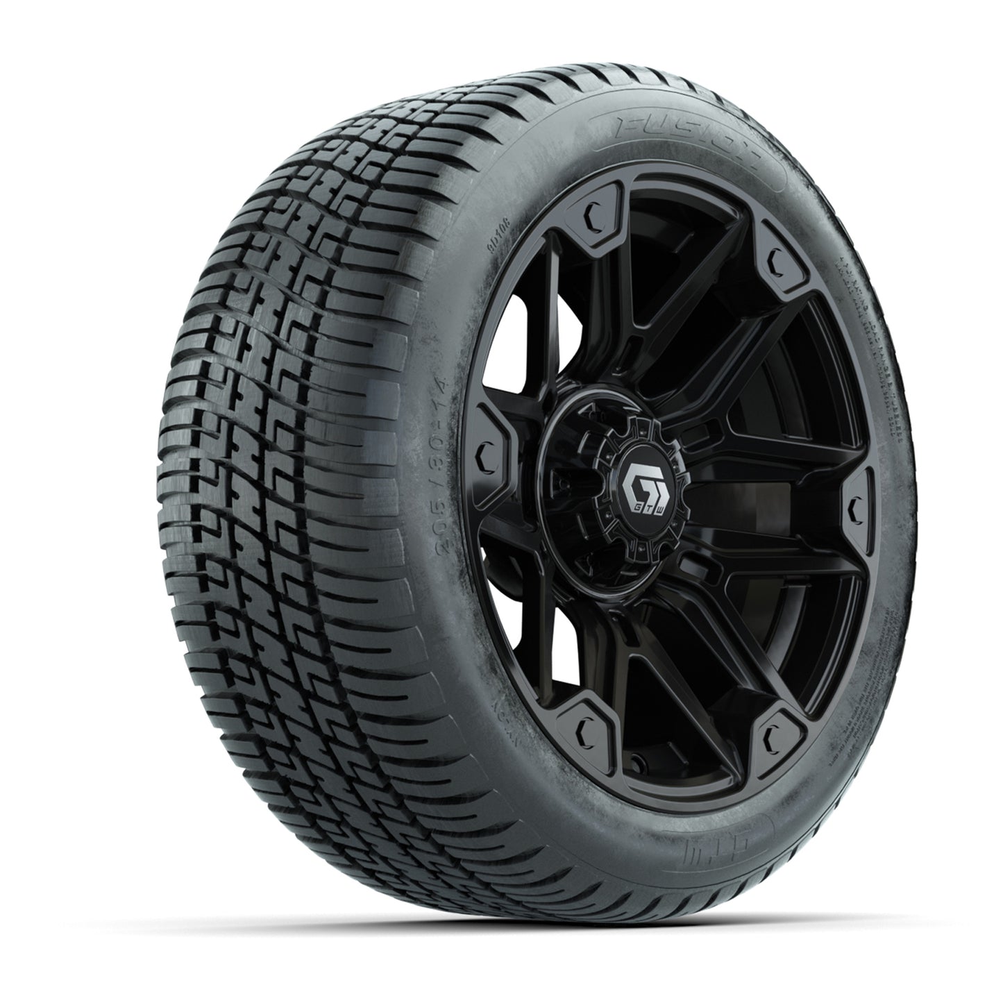 GTW® Graffiti Gloss Black 14 in Wheels with 205/30-14 Fusion Street Tires – Full Set