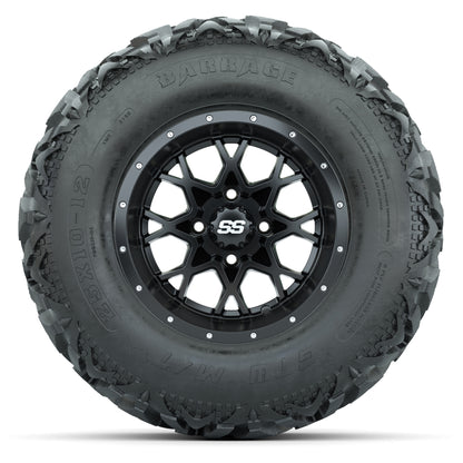 GTW® Vortex 2 Matte Black/Machined 12 in Wheels with 25X10-12 Barrage Mud Tires – Full Set