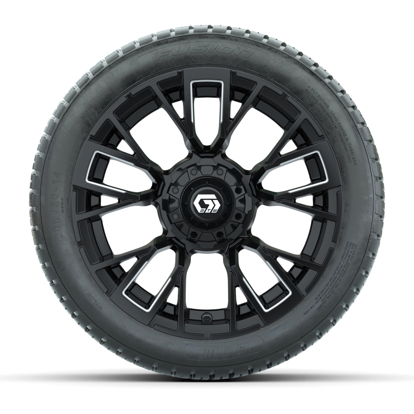 GTW® Vandal Matte Black/Machined 14 in Wheels with 205/30-14 Fusion Street Tires – Full Set