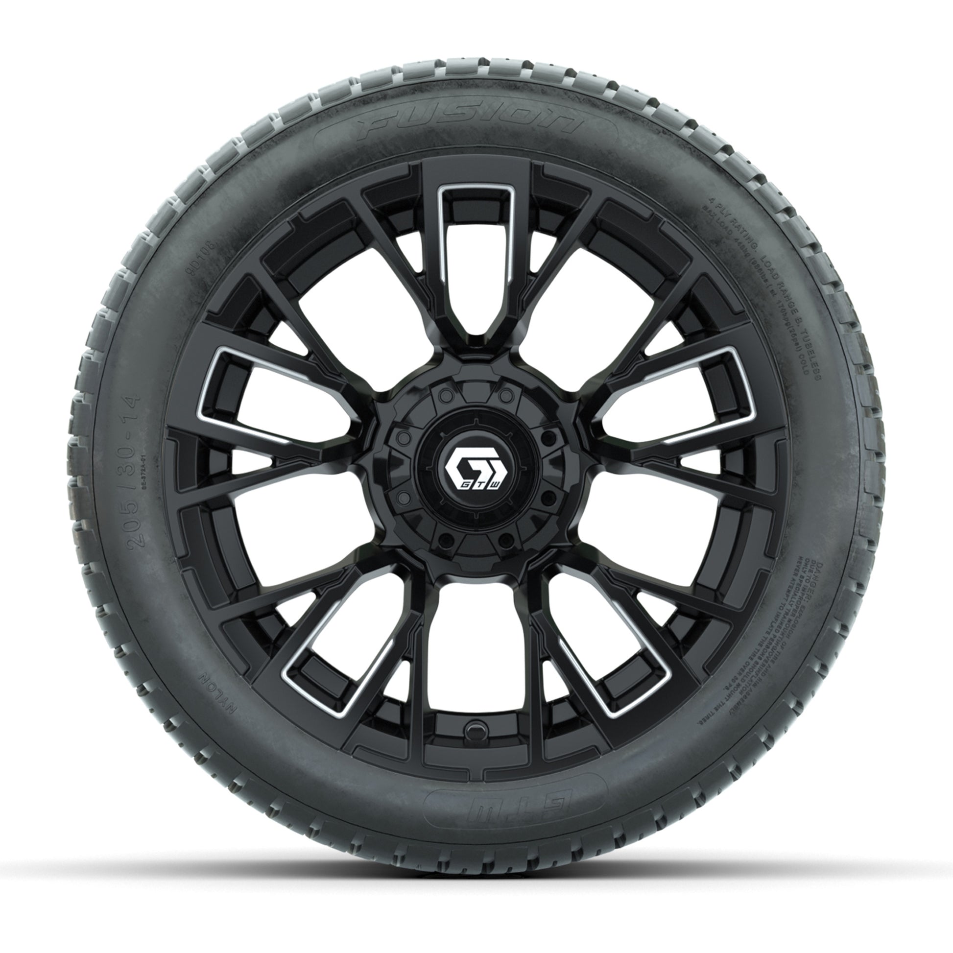 GTW® Vandal Matte Black/Machined 14 in Wheels with 205/30-14 Fusion Street Tires – Full Set