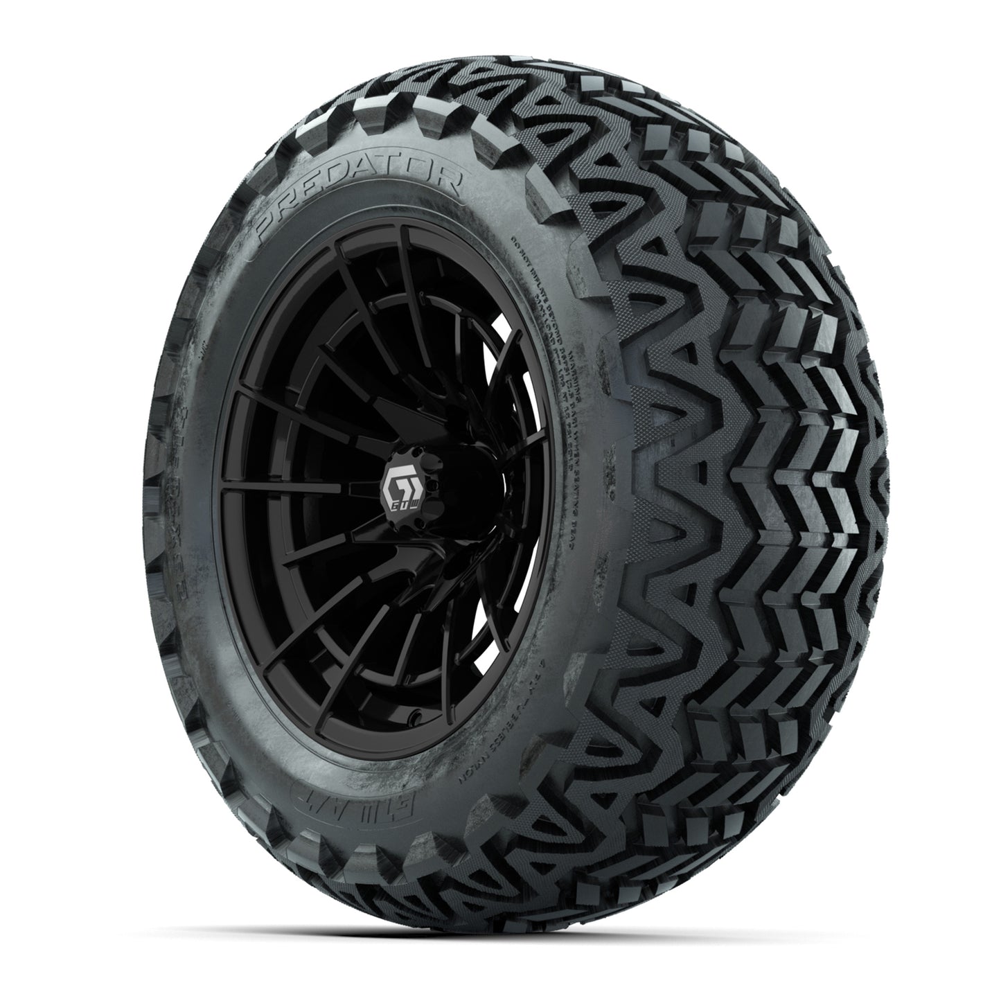 GTW® Boost Gloss Black 14 in Wheels with 23x10-14 Predator All-Terrain Tires – Full Set