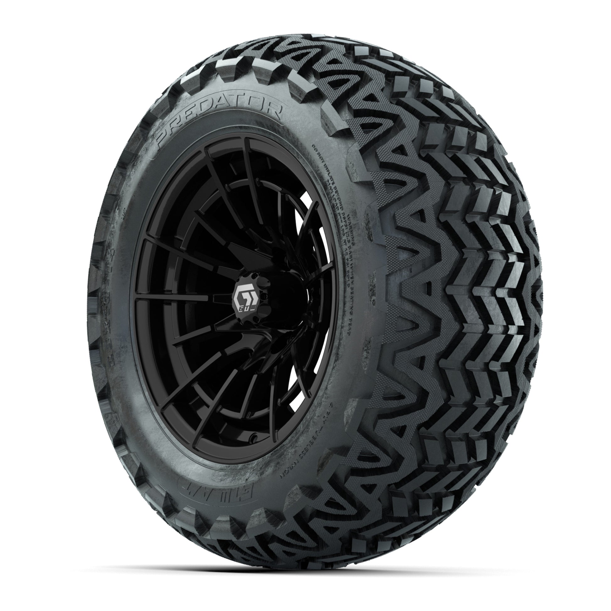 GTW® Boost Gloss Black 14 in Wheels with 23x10-14 Predator All-Terrain Tires – Full Set