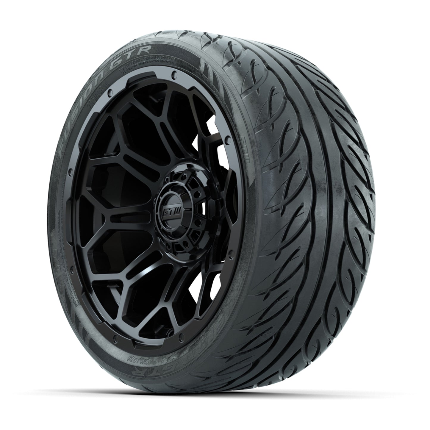 GTW® Bravo Matte Black 14 in Wheels with 205/40-R14 Fusion GTR Steel Belt Radial Street Tires – Full Set