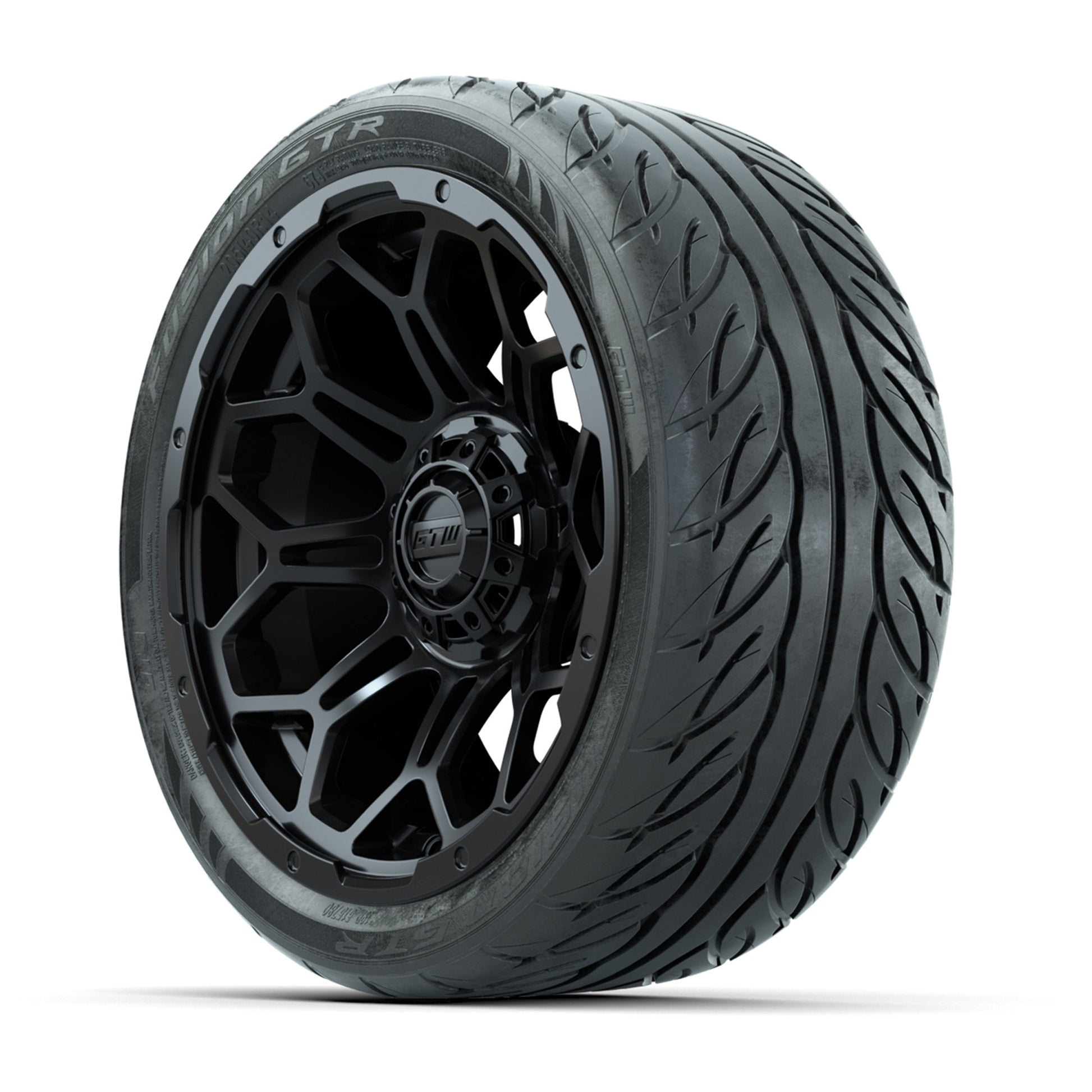 GTW® Bravo Matte Black 14 in Wheels with 205/40-R14 Fusion GTR Steel Belt Radial Street Tires – Full Set