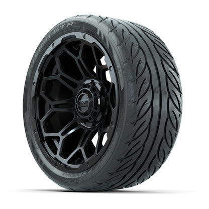 GTW® Bravo Matte Black 14 in Wheels with 205/40-R14 Fusion GTR Steel Belt Radial Street Tires – Full Set