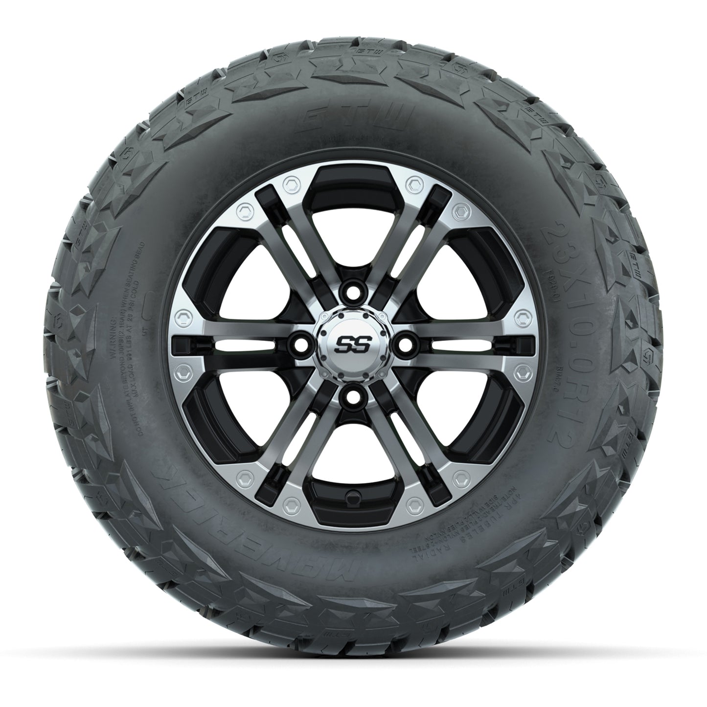 GTW Specter Black/Machined 12 in Wheels with 23x10.00-R12 Maverick All-Terrain Tires – Full Set