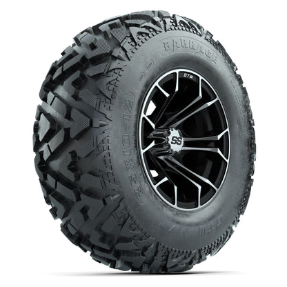 GTW® Spyder Black/Machined 12 in Wheels with 25X10-12 Barrage Mud Tires – Full Set