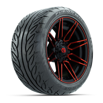 GTW® Stealth Red/Machined 14 in Wheels with 225/40-R14 Fusion GTR Steel Belt Radial Street Tires – Full Set