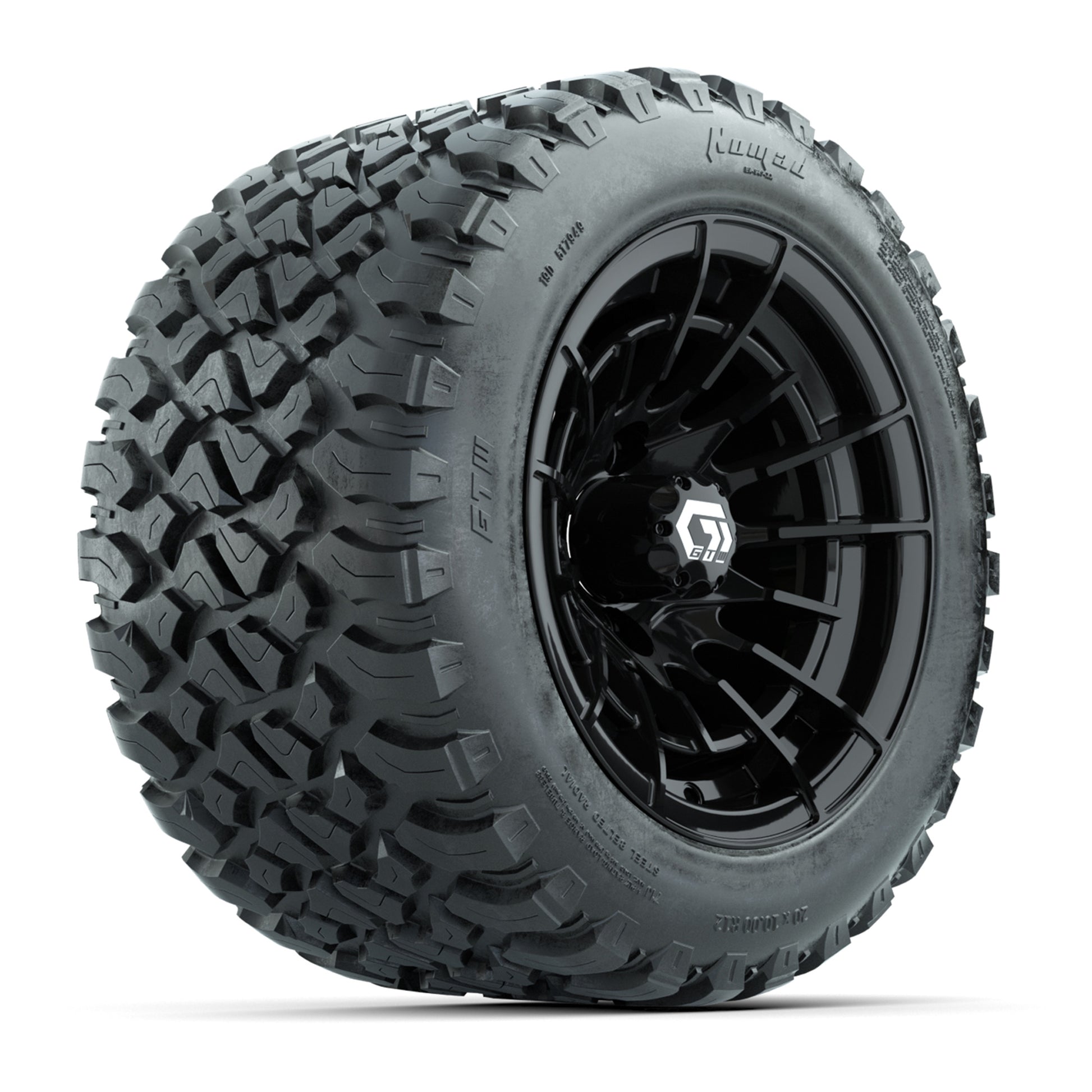 GTW® Boost Gloss Black 12 in Wheels with 20X10-12 Nomad Steel Belt Radial All-Terrain Tires – Full Set