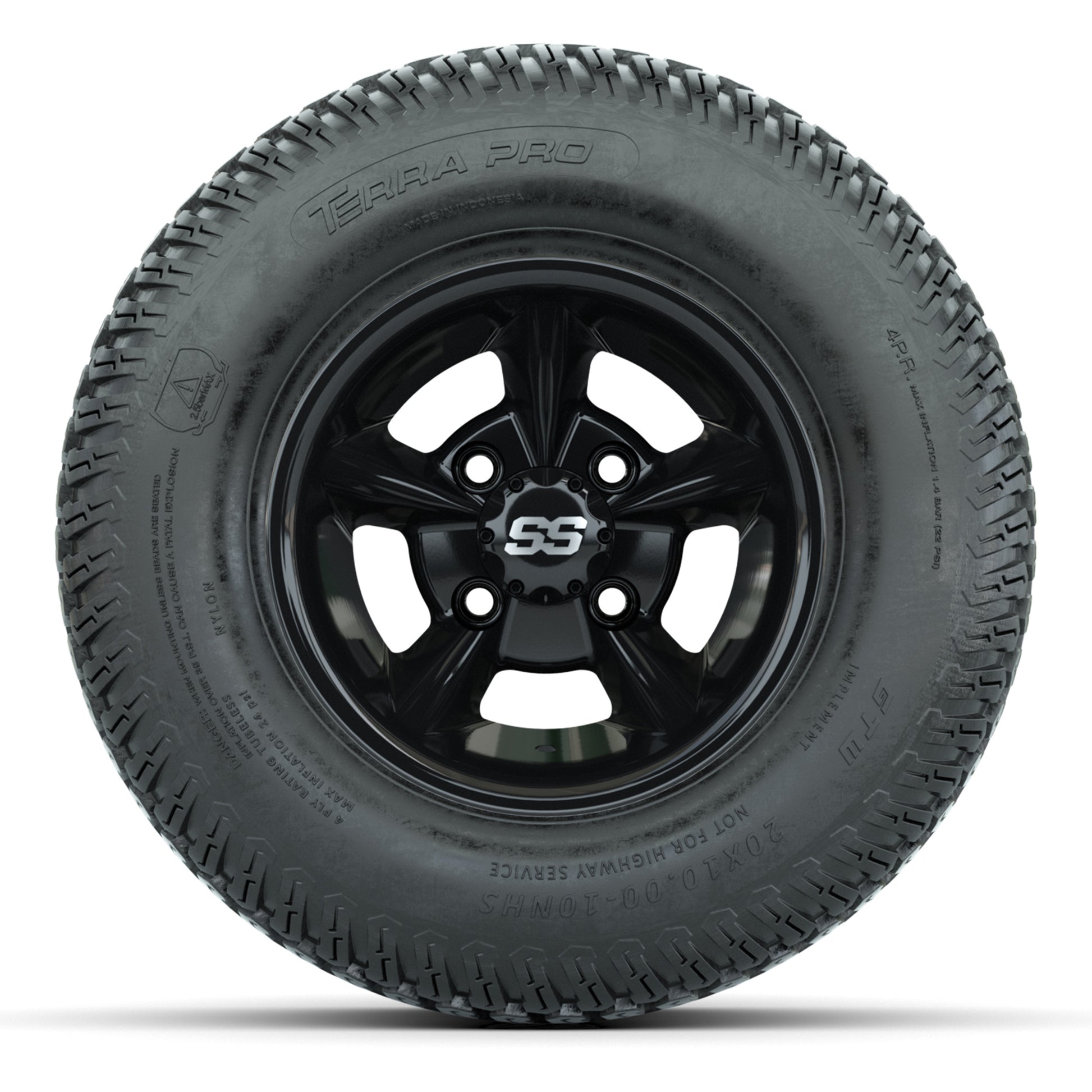 GTW Godfather Black 10 in Wheels with 20x10-10 S-Pattern Terra Pro Street Tires – Full Set