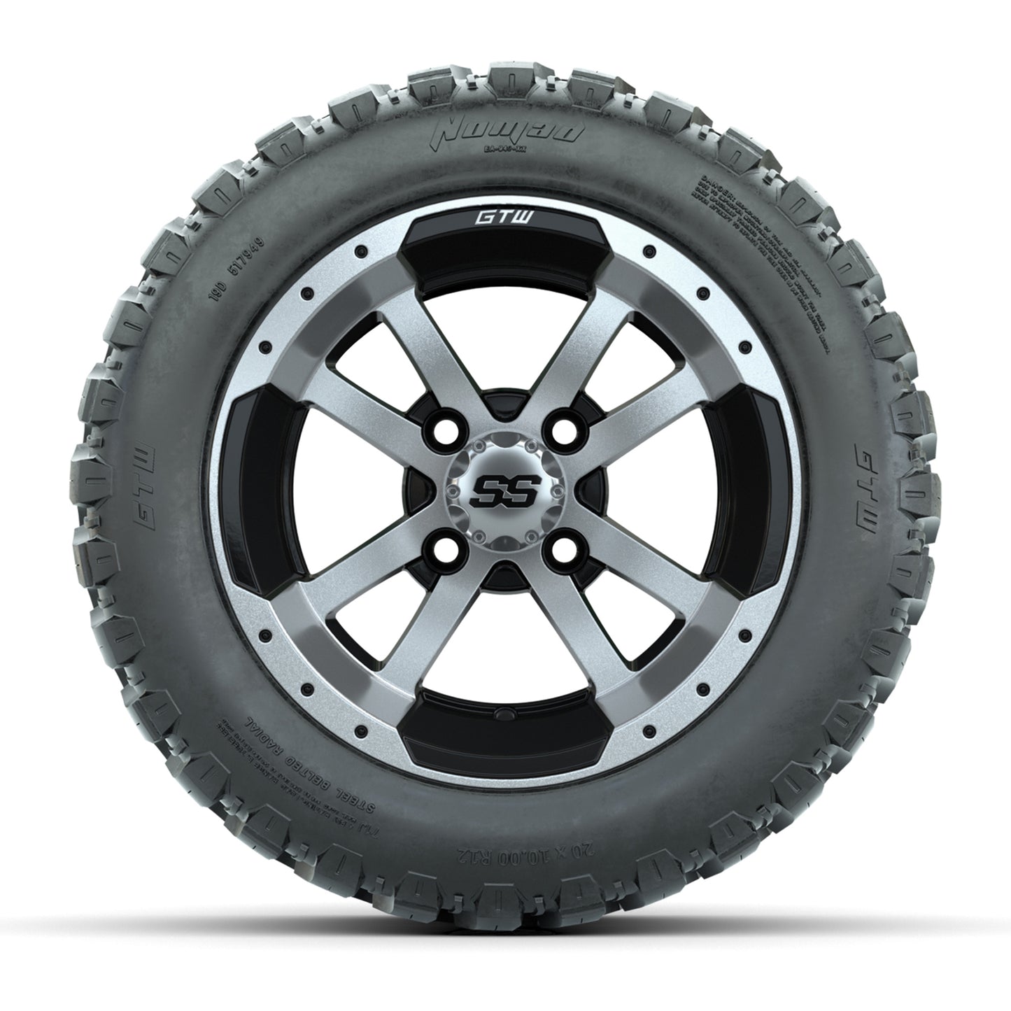 GTW® Storm Trooper Black/Machined 12 in Wheels with 20X10-12 Nomad Steel Belt Radial All-Terrain Tires - Full Set