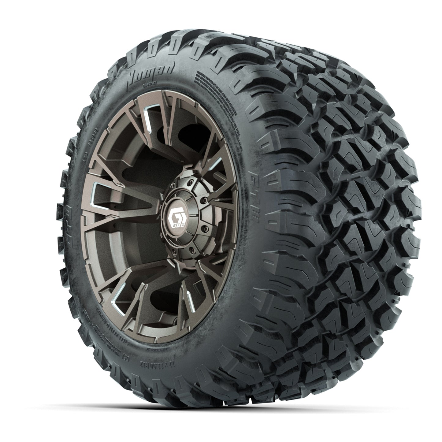 GTW® Vandal Bronze/Machined 12 in Wheels with 22X11-R12 Nomad Steel Belt Radial All-Terrain Tires – Full Set