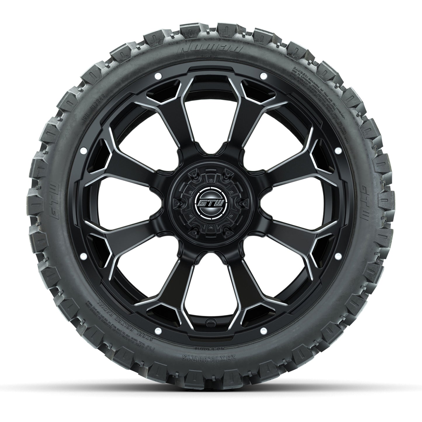 Set of (4) 15″ GTW Raven Matte Black Wheels with 23x10-R15 Nomad All-Terrain Tires