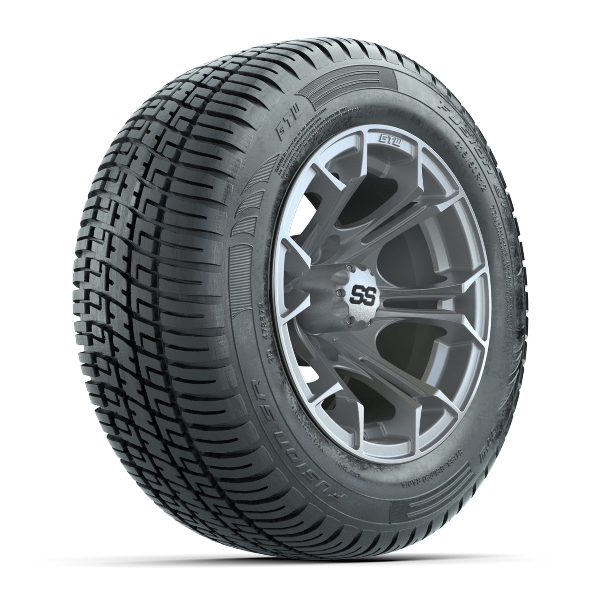 GTW® Spyder Silver Brush 12 in Wheels with 215/50-R12 Fusion S/R Steel Belt Radial Street Tires – Full Set
