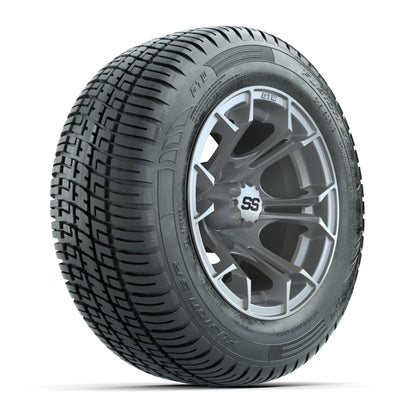 GTW® Spyder Silver Brush 12 in Wheels with 215/50-R12 Fusion S/R Steel Belt Radial Street Tires – Full Set