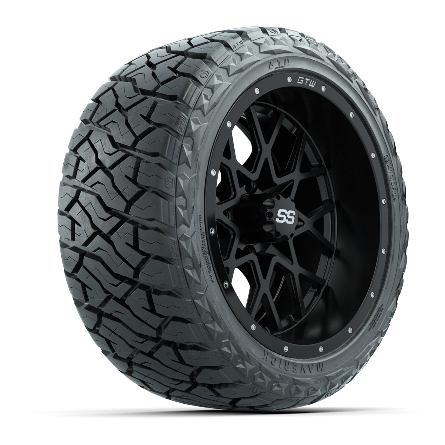 GTW Vortex Matte Black 14 in Wheels with 23x10.00-R14 Maverick All-Terrain Tires – Full Set