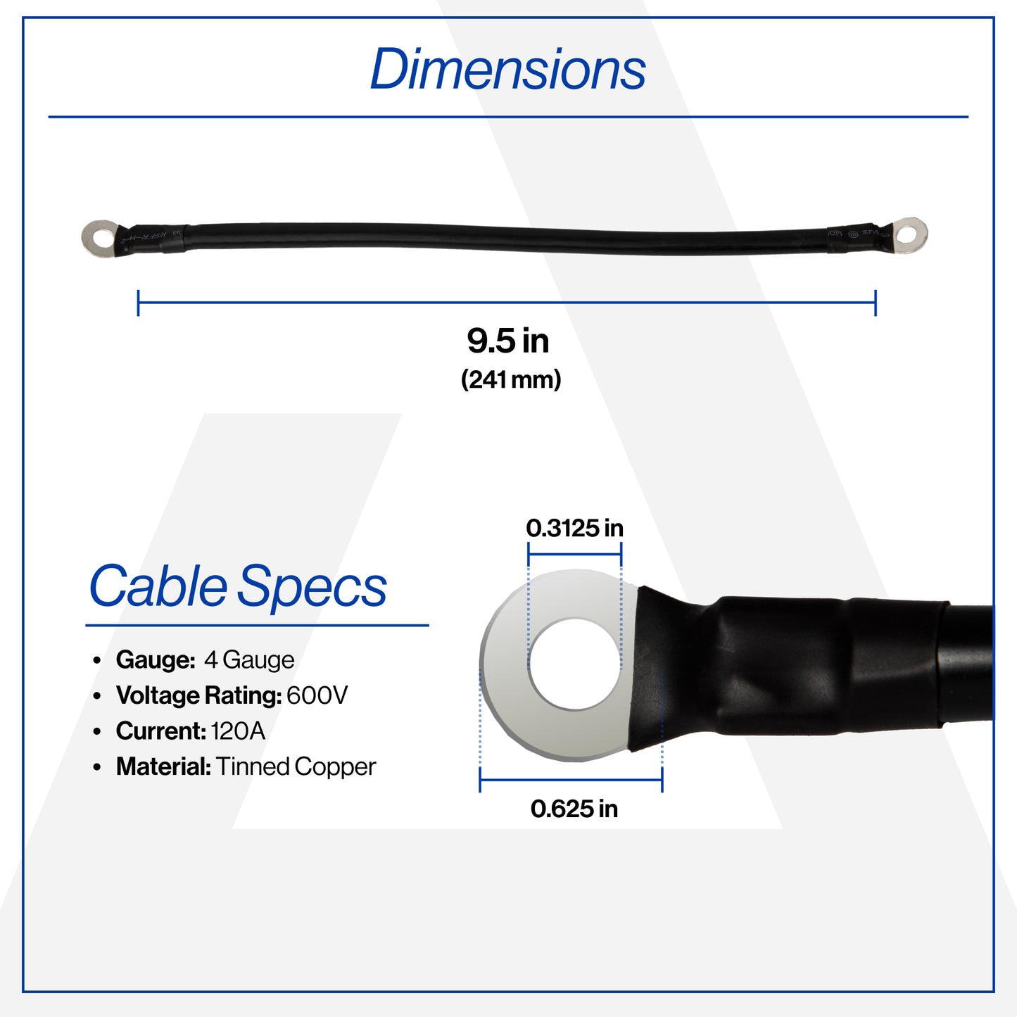 9.5 Inch 4-Gauge Black Battery Cable
