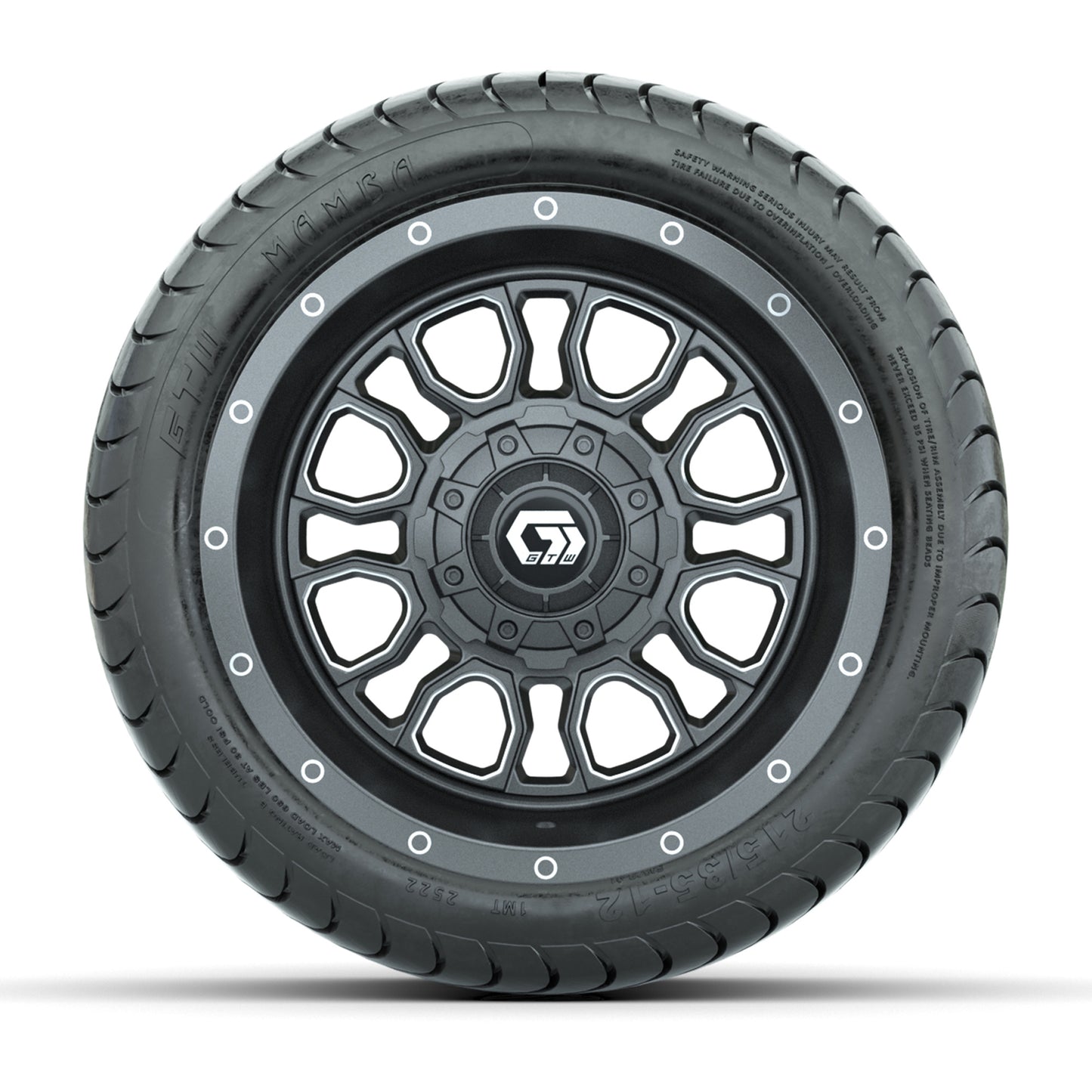 GTW Volt Gunmetal/Machined 12 in Wheels with 215/35-12 Mamba Street Tires – Full Set