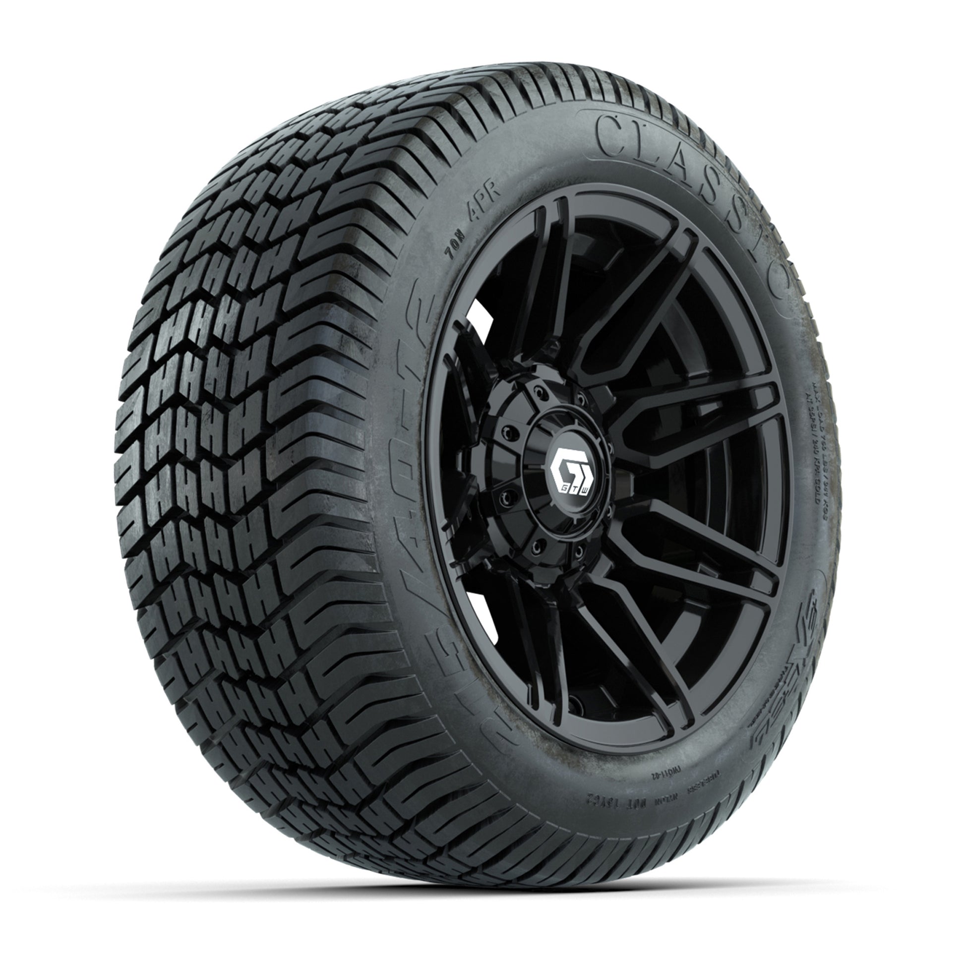 GTW® Stealth Gloss Black 12 in Wheels with 215/40-12 Excel Classic Street Tires – Full Set