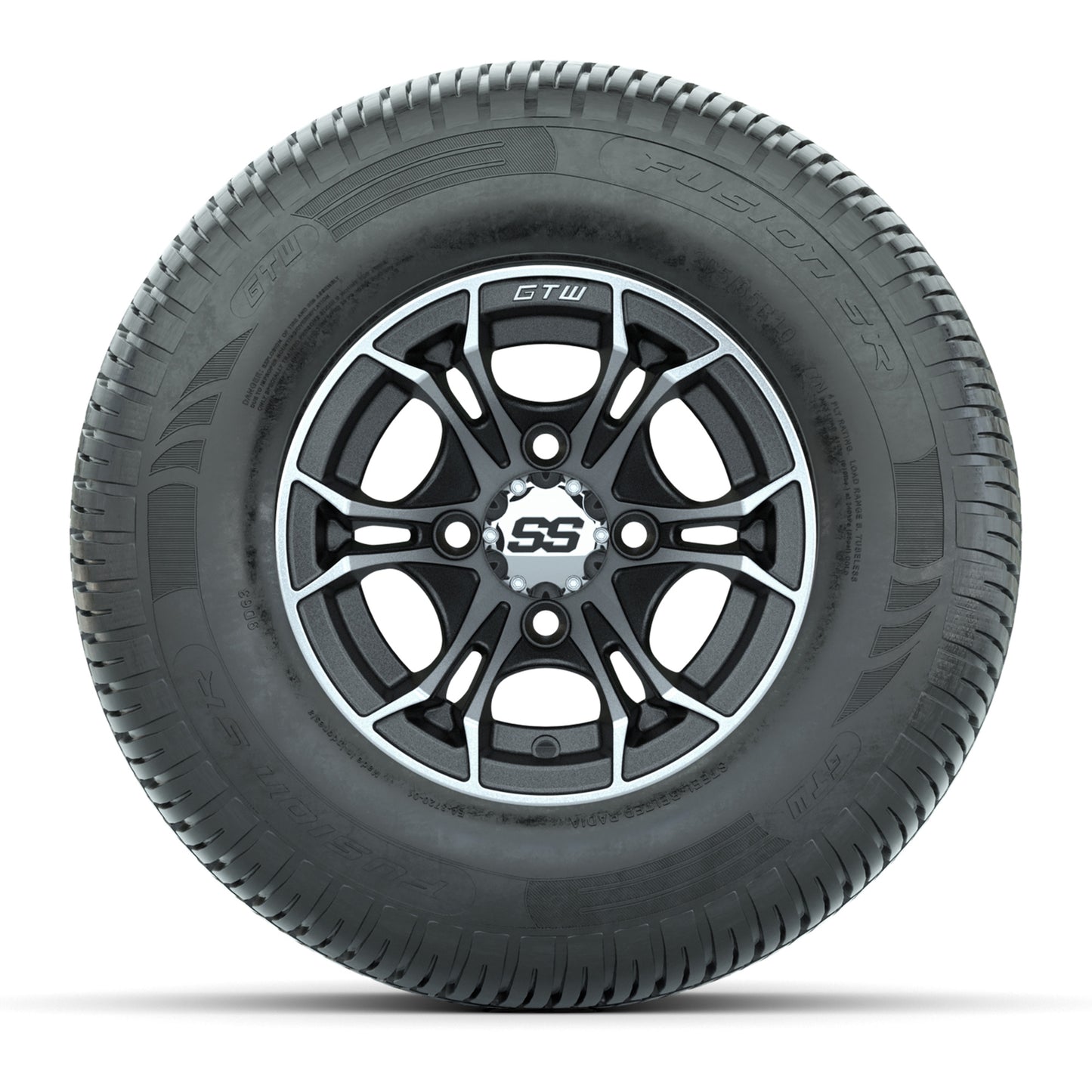 GTW Spyder Machined/Matte Grey 10 in Wheels with 205/65-R10 Fusion SR Steel Belted Radial Tires – Full Set