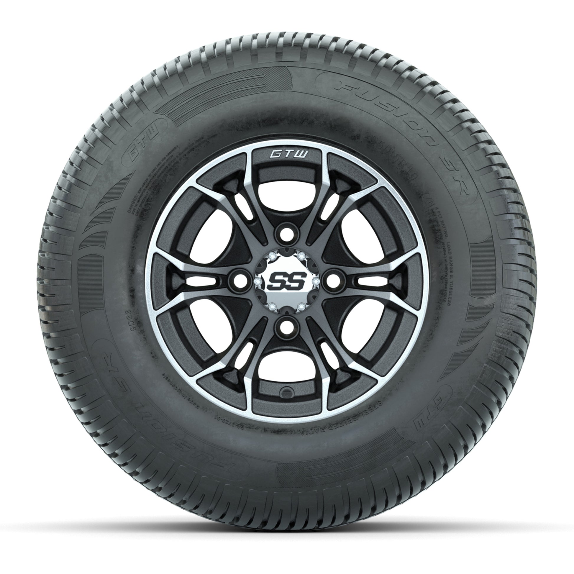 GTW Spyder Machined/Matte Grey 10 in Wheels with 205/65-R10 Fusion SR Steel Belted Radial Tires – Full Set