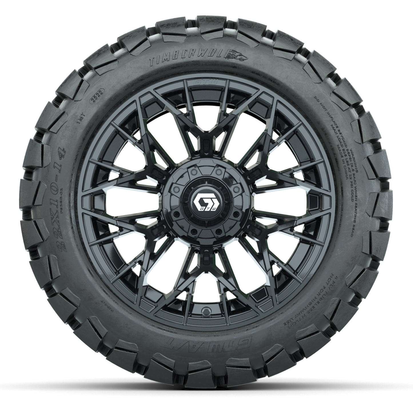 GTW Stellar Black 14 in Wheels with 22X10-14 Timberwolf All-Terrain Tires – Full Set