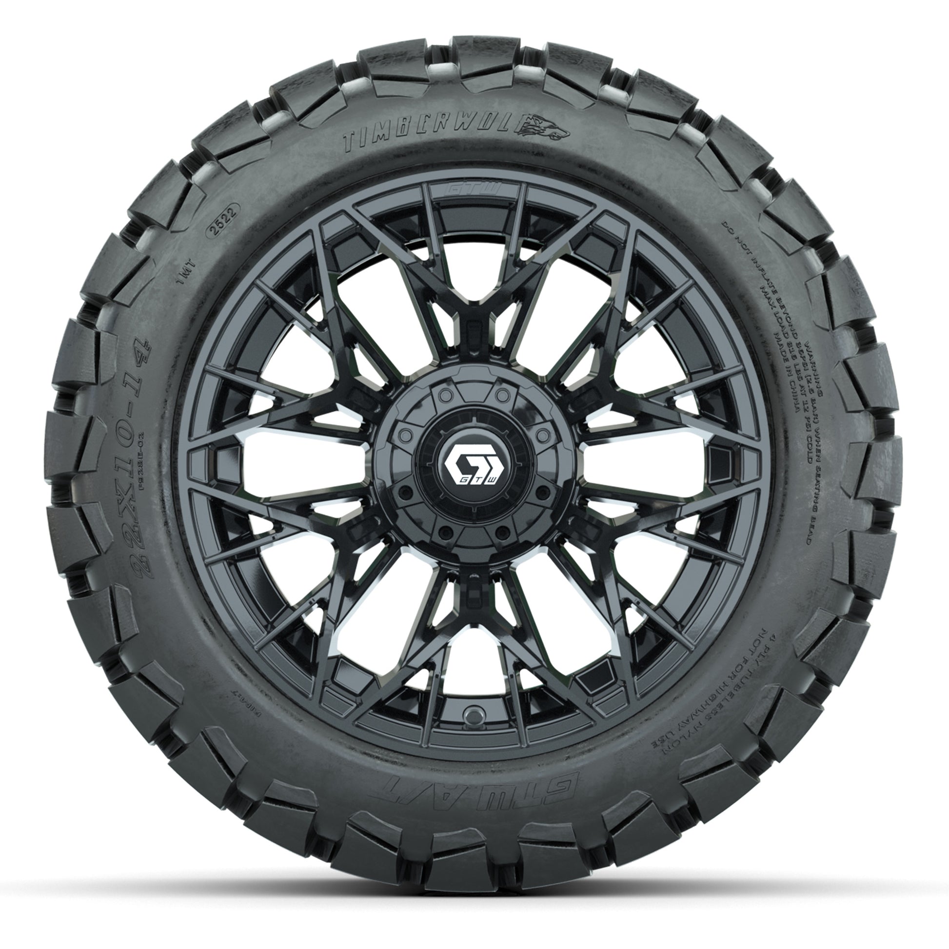 GTW Stellar Black 14 in Wheels with 22X10-14 Timberwolf All-Terrain Tires – Full Set