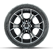 GTW® Spyder Black/Machined 12 in Wheels with 215/40-R12 Fusion GTR Steel Belt Radial Street Tires – Full Set