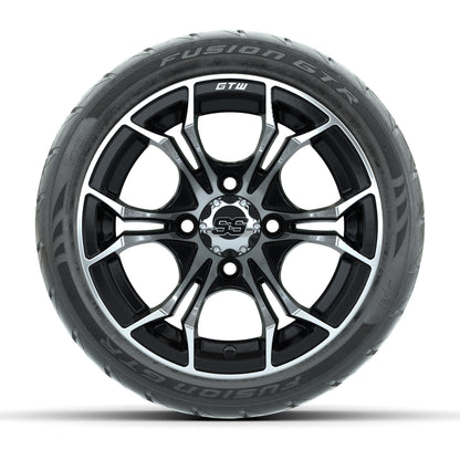 GTW® Spyder Black/Machined 12 in Wheels with 215/40-R12 Fusion GTR Steel Belt Radial Street Tires – Full Set