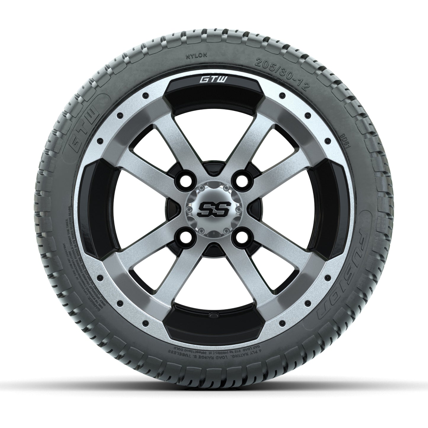 GTW Storm Trooper Black and Machined 12 in Wheels with 18in Fusion Street Tires – Set of 4