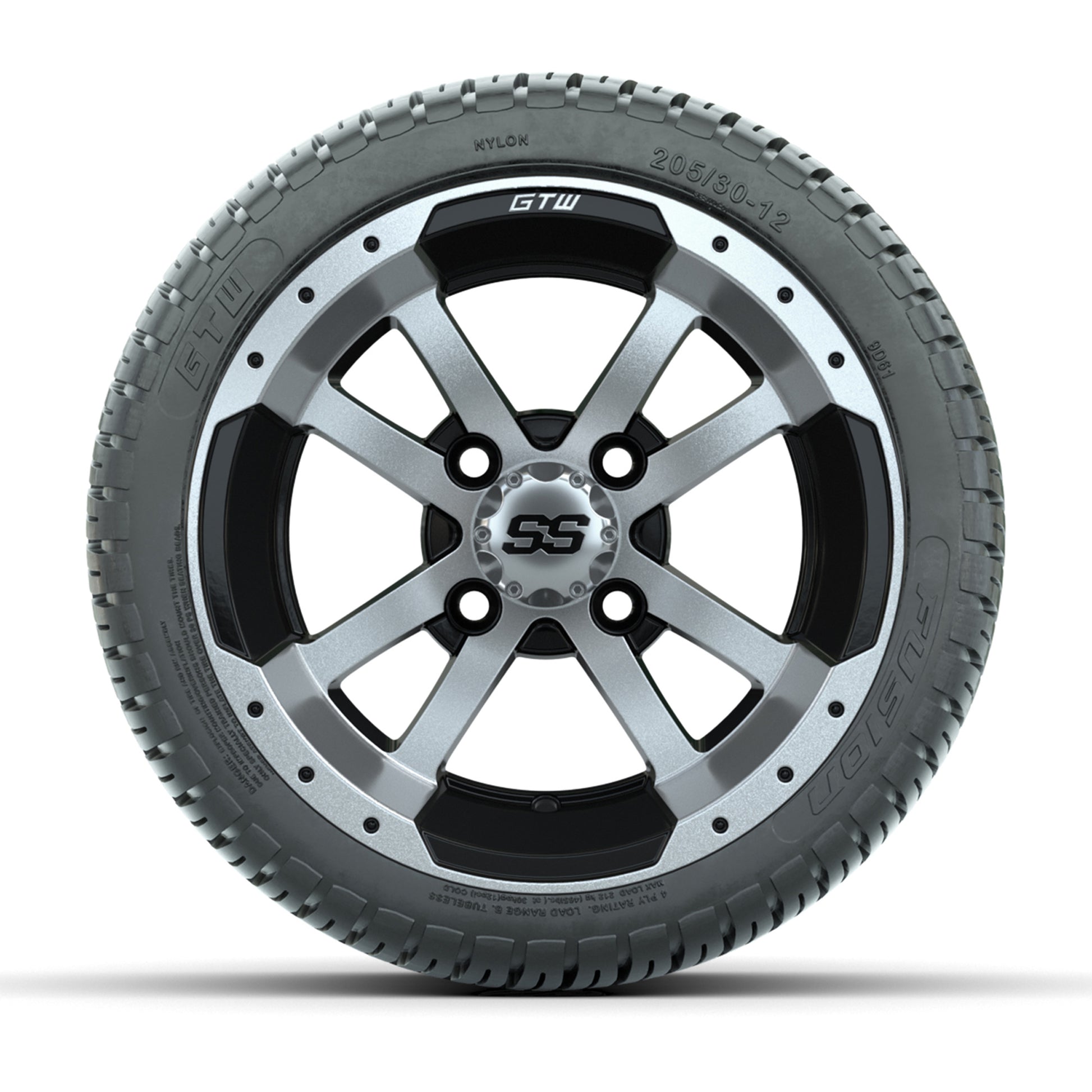 GTW Storm Trooper Black and Machined 12 in Wheels with 18in Fusion Street Tires – Set of 4