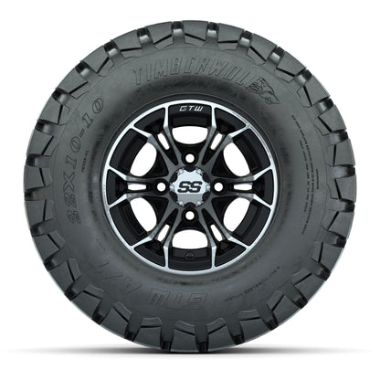 GTW Spyder Machined/Black 10 in Wheels with 22x10-10 Timberwolf All Terrain Tires – Full Set