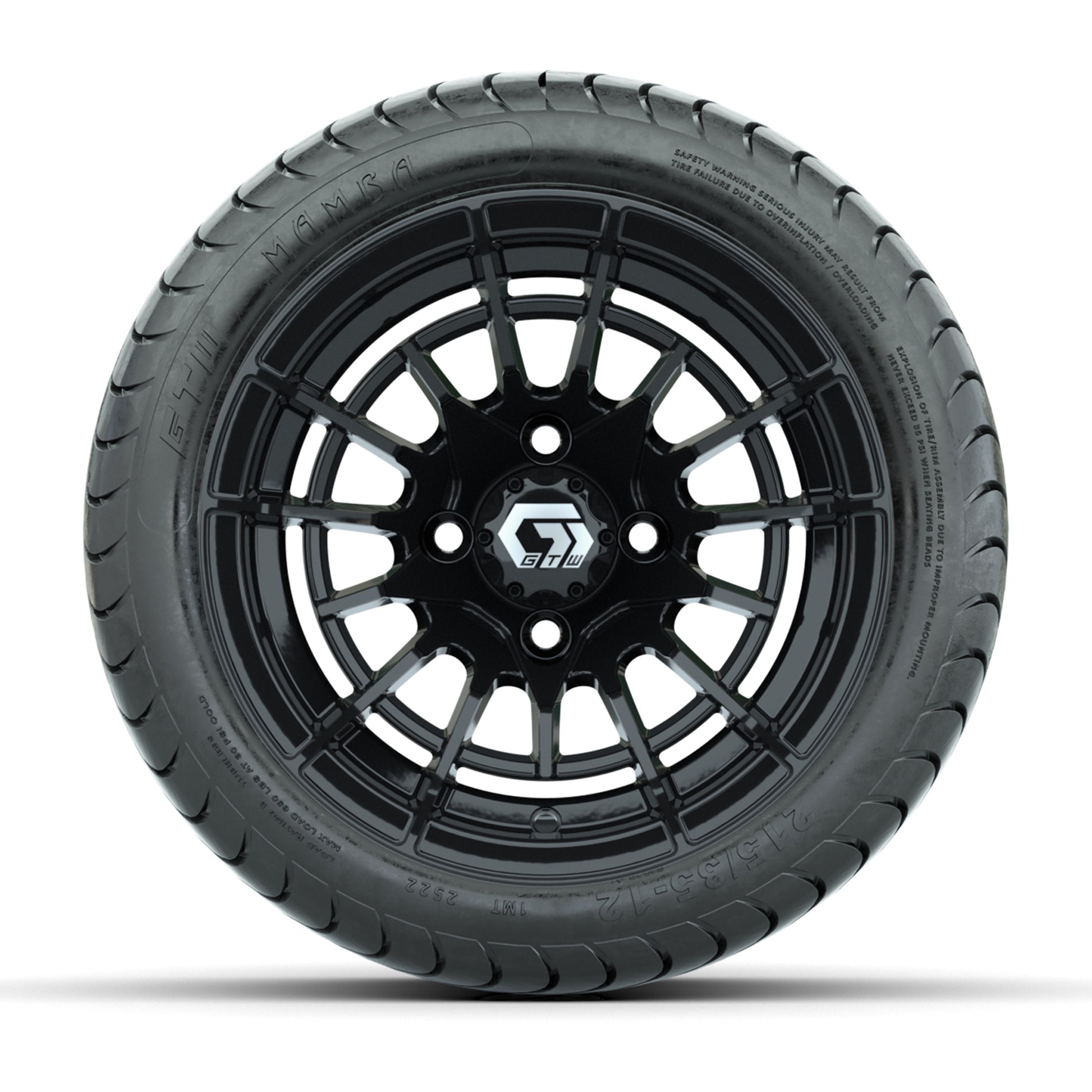 GTW® Boost Gloss Black 12 in Wheels with 215/35-12 Mamba Street Tires – Full Set