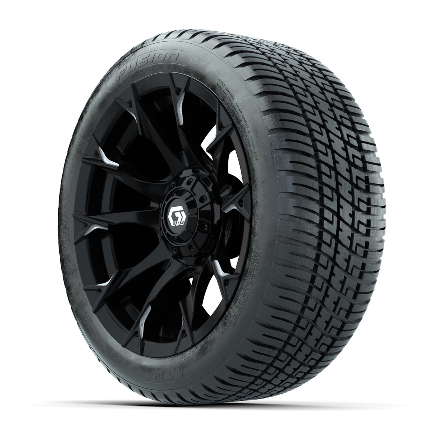 GTW® Diablo Gloss Black/Machined 14 in Wheels with 205/30-14 Fusion Street Tires – Full Set