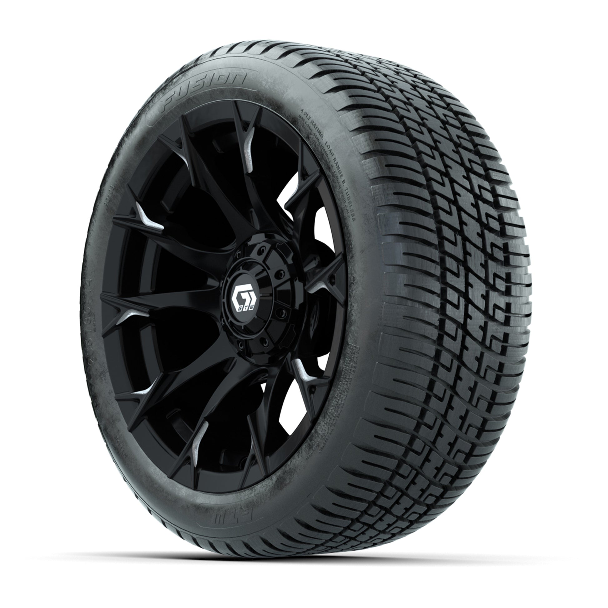 GTW® Diablo Gloss Black/Machined 14 in Wheels with 205/30-14 Fusion Street Tires – Full Set