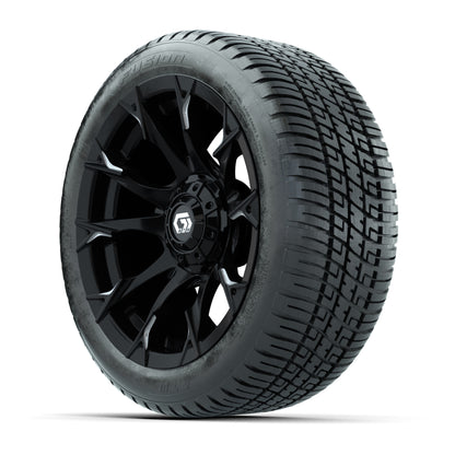 GTW® Diablo Gloss Black/Machined 14 in Wheels with 205/30-14 Fusion Street Tires – Full Set
