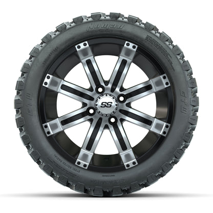GTW® Tempest Black/Machined 14 in Wheels with 23X10-R14 Nomad Steel Belt Radial All-Terrain Tires – Full Set